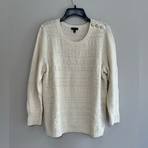 Talbots Women’s Pullover Cotton Knit Sweater Anchor Button Detail, Ivory, 1XP